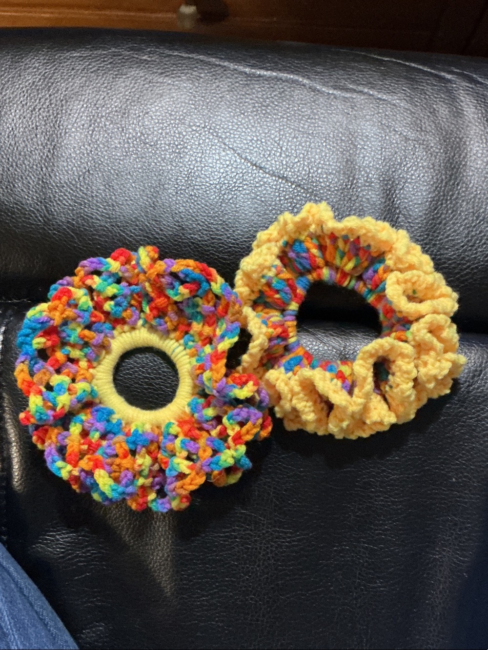Multicolor & Yellow Crochet Scrunchies Set of 2
